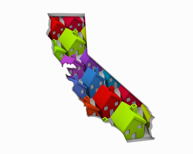 California State Outline filled with multi-color Homes